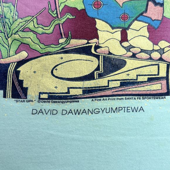 Vintage 90s David Dawangyumptewa Star Girl Fine Art Print T-Shirt Native Boho - Picture 4 of 11